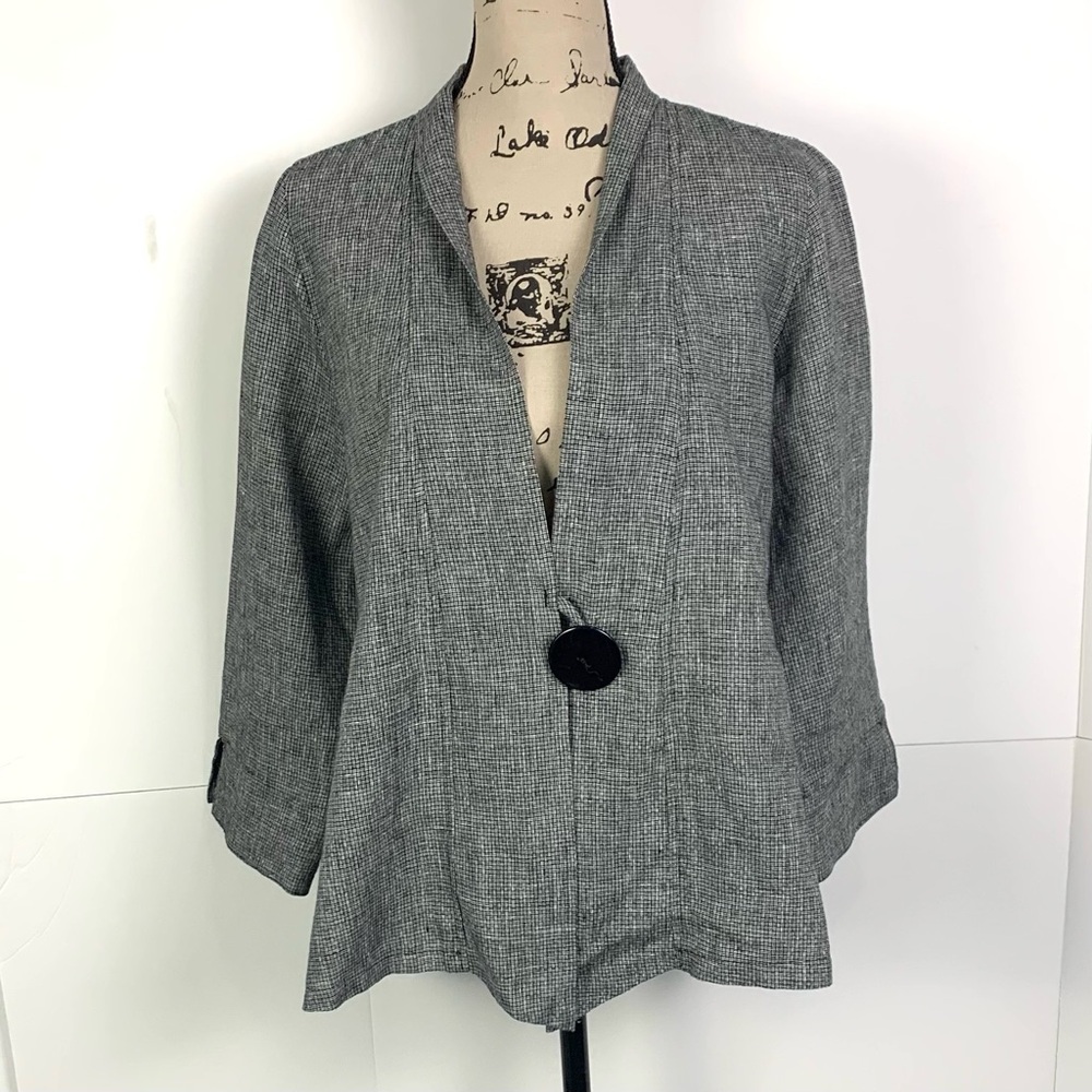 Connie’s Moonlight Women M Approx. Linen Swing Jacket Single Button 3/4 Sleeve